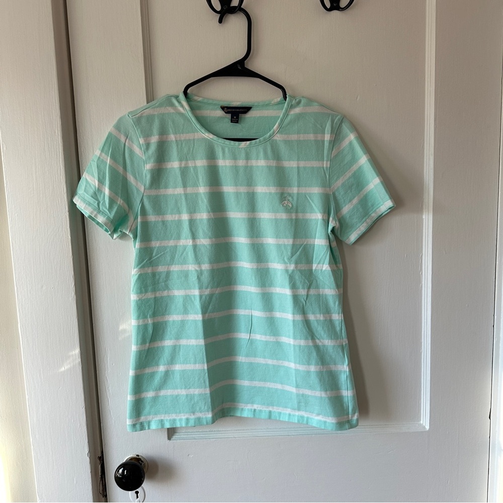 Mint Green Striped Womens Brooks Brothers Medium T-Shirt